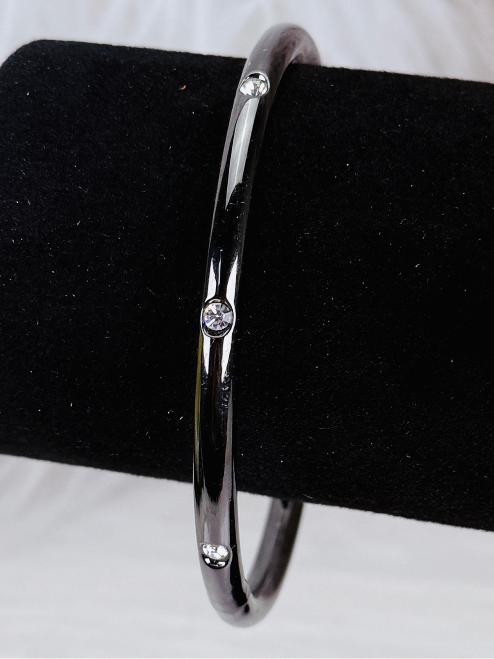 Elegant Gunmetal Black Stacking Bangle Bracelet with Crystal Accents